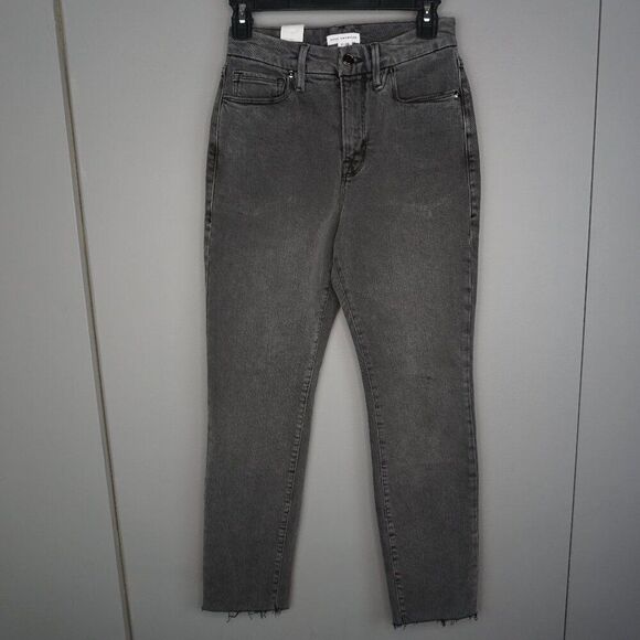 New Good American Good Classic Raw Hem Slim Jeans in Black170 SZ 2/26 - Picture 2 of 15